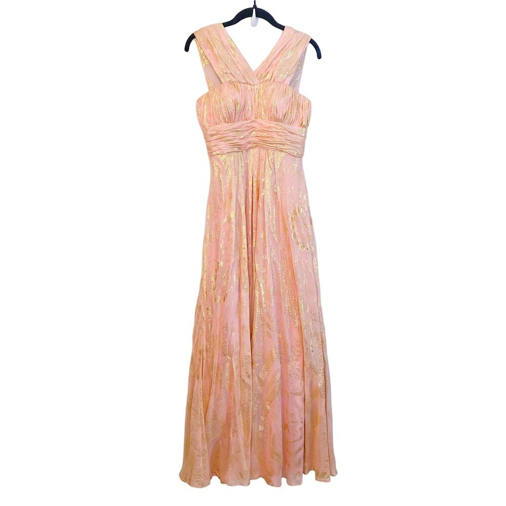 Aidan Mattox Pink and Gold Silk Gown Formal Dress